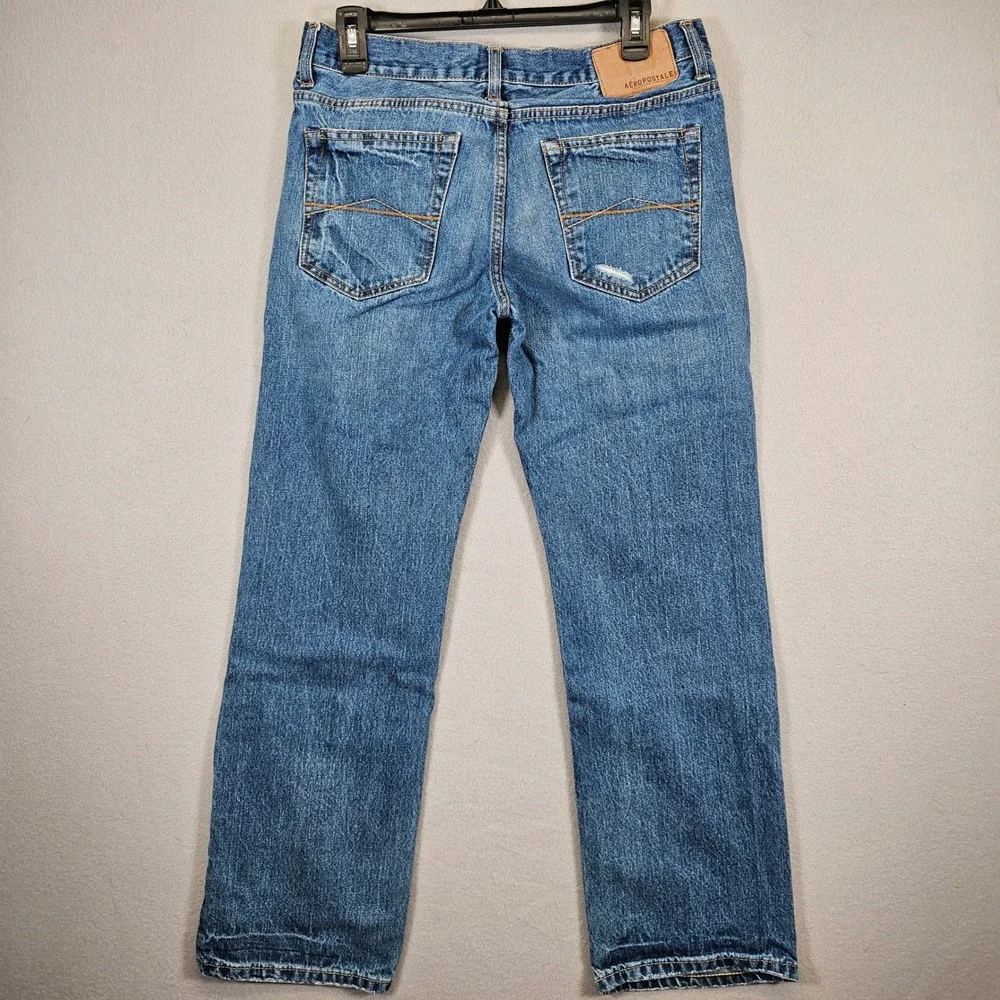 Aeropostale Mens Straight Leg Distressed Medium Wash Denim Blue Jeans 32x28 - Picture 2 of 12